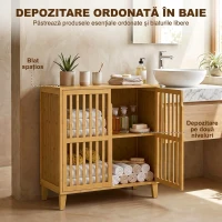 HOMCOM Dulăpior de Baie Îngust din Bambus cu Raft Reglabil, Natural(m-4)
