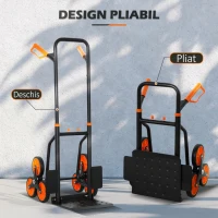 DURHAND Cărucior de Transport pentru Scări cu 6 Roți, Pliabil, Capacitate 120kg, din Oțel, pentru Mutări, Grădinărit, Portocaliu(m-4)