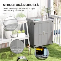 Outsunny Dulap de Exterior, Căsuță pentru Depozitare Unelte cu Raft, din Lemn cu 2 Uși pentru Grădină, Terasă, Gri(m-7)