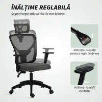 Vinsetto Scaun de birou ergonomic și reglabil cu suport lombar și tetieră, 66x61x106-116 cm, gri(m-4)