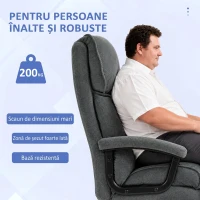 Scaun de Birou HOMCOM Consolidat Capacitate 200kg, Rotativ și Inclinabil din Material Catifelat, Gri(m-4)