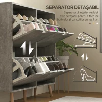HOMCOM Dulap pentru încălțăminte cu 4 sertare rabatabile pe 2 niveluri pentru 16 perechi, din lemn, 95x26x95 cm, gri(m-6)