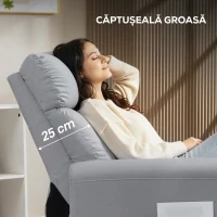 HOMCOM Fotoliu Reclinabil 135° Material cu Efect de In, Spumă, Oțel și Lemn, 73x86x100 cm, Gri Deschis(m-6)