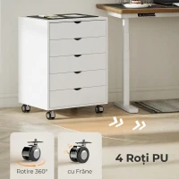 HOMCOM Dulap de Birou cu 5 Sertare pentru Documente A3, Roți și Blocare, 50x40x67,5 cm, Alb(m-6)