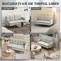HOMCOM Divano 2 Posti in Tessuto Effetto Lino con Gambe in Acciaio e Cuscini Imbottiti, 139x68x80 cm, Bianco Crema(m-7)