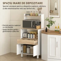 HOMCOM Dulap pentru Microunde din Lemn cu Raft, Blat Deschis, Sertar și Dulap, 60x40x131 cm, Alb(m-4)