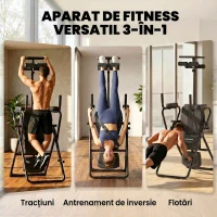 SPORTNOW Masă de Inversiune 3-în-1 cu Bare Flotări, Tracțiuni, Masă de Inversiune(m-4)
