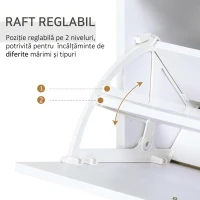 HOMCOM Dulap pentru pantofi din lemn cu 2 uși, 2 niveluri, sertar și raft din sticlă, 60x24x105.5 cm, alb(m-6)