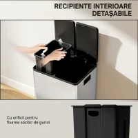 HOMCOM Coș gunoi cu pedală bucătărie, capac închidere ușoară, recipiente interioare detașabile, oțel, 2x28L, argintiu(m-7)