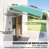 Outsunny Toldo de Pared con Brazo Articulado y Manivela Marco Resistente de Aluminio y Cubierta de Poliéster 295x245 cm Verde(m-3)