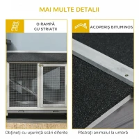 PawHut Cușcă pe 2 Nivele cu Plasă Protectoare și Roți din Lemn și Metal, 157.4x53x99.5 cm, Gri(m-6)