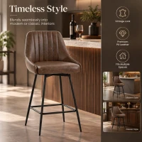 HOMCOM Bar Stools Set of 2, Swivel Counter Height Barstools with PU Leather, for Kitchen Island, Dining Room, Dark Brown(m-4)