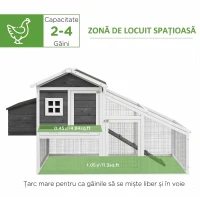 PawHut Cușcă pentru Găini sau Rațe, Cuibar Prefabricat din Lemn cu Acoperiș Impermeabil, 178x95x100 cm, Gri(m-4)