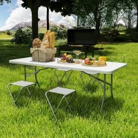 Outsunny Masă de Grădină Pliabilă cu Mâner, Oțel și Plastic, 180x74x74 cm, Albă(m-7)