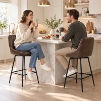 HOMCOM Bar Stools Set of 2, Swivel Counter Height Barstools with PU Leather, for Kitchen Island, Dining Room, Dark Brown(m-14)
