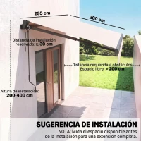 Outsunny Toldo Manual Retráctil para Jardín con Manivela Protección UV Estructura de Metal y Aluminio 295x200 cm Crema(m-3)