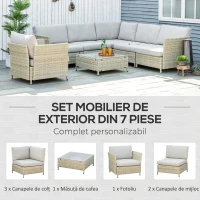 Outsunny Set mobilier de grădină modular din ratan PE, 7 piese, cu perne, bej(m-4)