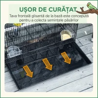 PawHut Colivie pentru păsări cu 2 stinghii și 3 intrări, din sârmă metalică și plastic, 60x41x41 cm, negru(m-5)