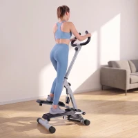 HOMCOM Stepper w/ Handle Hand Grip Workout Fitness Machine For Fitness Aerobic Exercise Home Gym Grey(m-9)