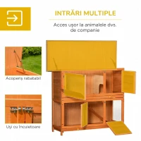 PawHut Cușcă pentru Iepuri din Lemn pentru Exterior cu Căsuță și Gard pe 2 Nivele, 122x48x100 cm(m-5)