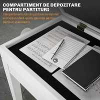 HOMCOM Taburet Pian Reglabil cu Spațiu de Depozitare și Șezut Tapițat, 54,5x33x48-58 cm, Alb(m-5)