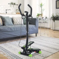 HOMCOM stepper met handgrepen trainingsriemen sidestepper hometrainer LCD-display staal(m-2)