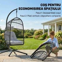 Outsunny Scaun Suspendat Tip Ou, Leagăn pentru Exterior cu Suport și Centură de Siguranță, Gri Deschis(m-5)