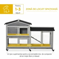 PawHut Cușcă pe 2 Nivele cu Plasă Protectoare și Roți din Lemn și Metal, 157.4x53x99.5 cm, Gri(m-4)