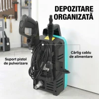 Outsunny Mașină de Spălat cu Presiune 1500 W, 120 Bari, Debit 390 L/h, Electrică cu Duza Reglabilă, Albastru(m-7)