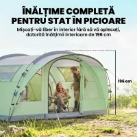 Outsunny Cort Mare Multi-Cameră pentru 2-4 Persoane, cu Ferestre și Verandă, Verde(m-5)