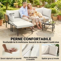 Outsunny Set Grădină, 5 Piese, Rattan Modular în L cu Perne, Culoare Bej(m-6)