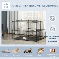 PawHut Cușcă modulară pentru iepuri și porcușori de Guineea, pe mai multe niveluri, cu 3 uși și fire din oțel, neagră(m-7)
