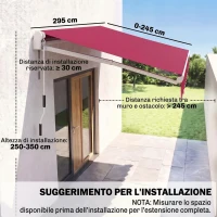 Outsunny Tenda da Sole Avvolgibile a Caduta con Manovella, in Alluminio e Poliestere, 295x245cm, Rosso Scuro(m-3)