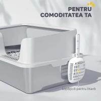 PawHut Litieră pentru Pisici cu Margini Ridicate, Tavă și Lopățică, din Oțel Inoxidabil și PP, 60x40x28 cm, Gri Deschis(m-7)
