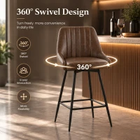 HOMCOM Bar Stools Set of 2, Swivel Counter Height Barstools with PU Leather, for Kitchen Island, Dining Room, Dark Brown(m-5)