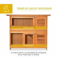 PawHut Cușcă pentru Iepuri din Lemn pentru Exterior cu Căsuță și Gard pe 2 Nivele, 122x48x100 cm(m-4)