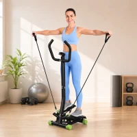 HOMCOM Stepper Sidestepper mit Haltegriff Trainingsbänder Hydraulischer Widerstand Heimtrainer LCD Display rutschfesten Pedale für Zuhause Büro(m-10)