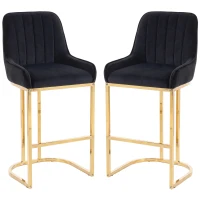 HOMCOM Bar Stools Set of 2 with Backrest, Footrest, Gold Electroplated Legs for Kitchen Island, Dining Room, Black(m-1)