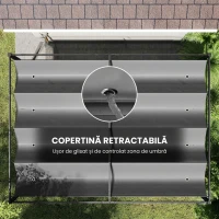 Outsunny Gazebo Pergolă 4x3 m cu Acoperiș Retractabil, Orificii de Drenaj, Picheți și Șuruburi, Pergolă de Grădină din Poliester și Metal, pentru Terasă, Verandă, Exterior, Gri Închis(m-6)