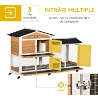 PawHut Cușcă pe 2 niveluri cu plasă de protecție, din lemn, metal și bitum, 157,4x53x99,5 cm, galben, alb și negru(m-6)