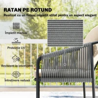 Outsunny Set Grădină Ratan 4 Piese, Canapea 2 Locuri, 2 Fotolii, Măsuță Metal, Cadru Oțel, Bej Gri Deschis(m-6)