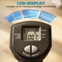 HOMCOM stepper met handvat fitness hometrainer voor thuis, klein fitnessapparaat voor been- en bodemtraining met LCD-scherm, instelbare snelheid Metaal ABS Zwart + Zilver 55 x 53 x 118-128 cm(m-5)
