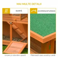 PawHut Cușcă pentru Iepuri din Lemn pentru Exterior cu Căsuță și Gard pe 2 Nivele, 122x48x100 cm(m-7)
