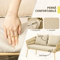 Outsunny Set Mobilier de Exterior cu Canapea cu 2 Locuri, 2 Fotolii cu Perne și Măsuță de Sticlă(m-5)