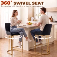 HOMCOM Bar Stools Set of 2 with Backrest, Footrest, Gold Electroplated Legs for Kitchen Island, Dining Room, Black(m-6)