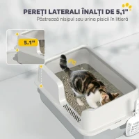 PawHut Litieră pentru Pisici cu Margini Ridicate, Tavă și Lopățică, din Oțel Inoxidabil și PP, 60x40x28 cm, Gri Deschis(m-4)