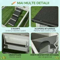 PawHut Cușcă de Exterior cu Rampă, Acoperiș Rabatabil și Tăviță, din Lemn de Brad, 150x52x68 cm, Gri Deschis(m-7)