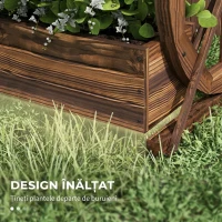 Outsunny Jardinieră din Lemn pentru Exterior pe 2 Niveluri cu 3 Ghivece și Roți de Car în Stil Rustic, 55x32x56cm(m-6)