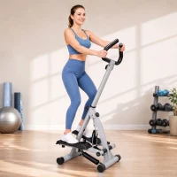 HOMCOM Stepper w/ Handle Hand Grip Workout Fitness Machine For Fitness Aerobic Exercise Home Gym Grey(m-2)