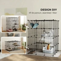 PawHut Cușcă Modulară pentru Pisici cu 4 Niveluri, cu Platforme, Rampe și 5 Uși, din Oțel și PP, 105x105x140 cm, Negru(m-5)
